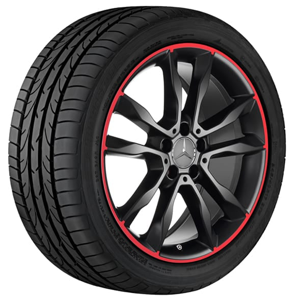 19 Zoll Felgen Satz GLA X156 schwarz matt / Felgenhorn rot Original Mercedes-Benz